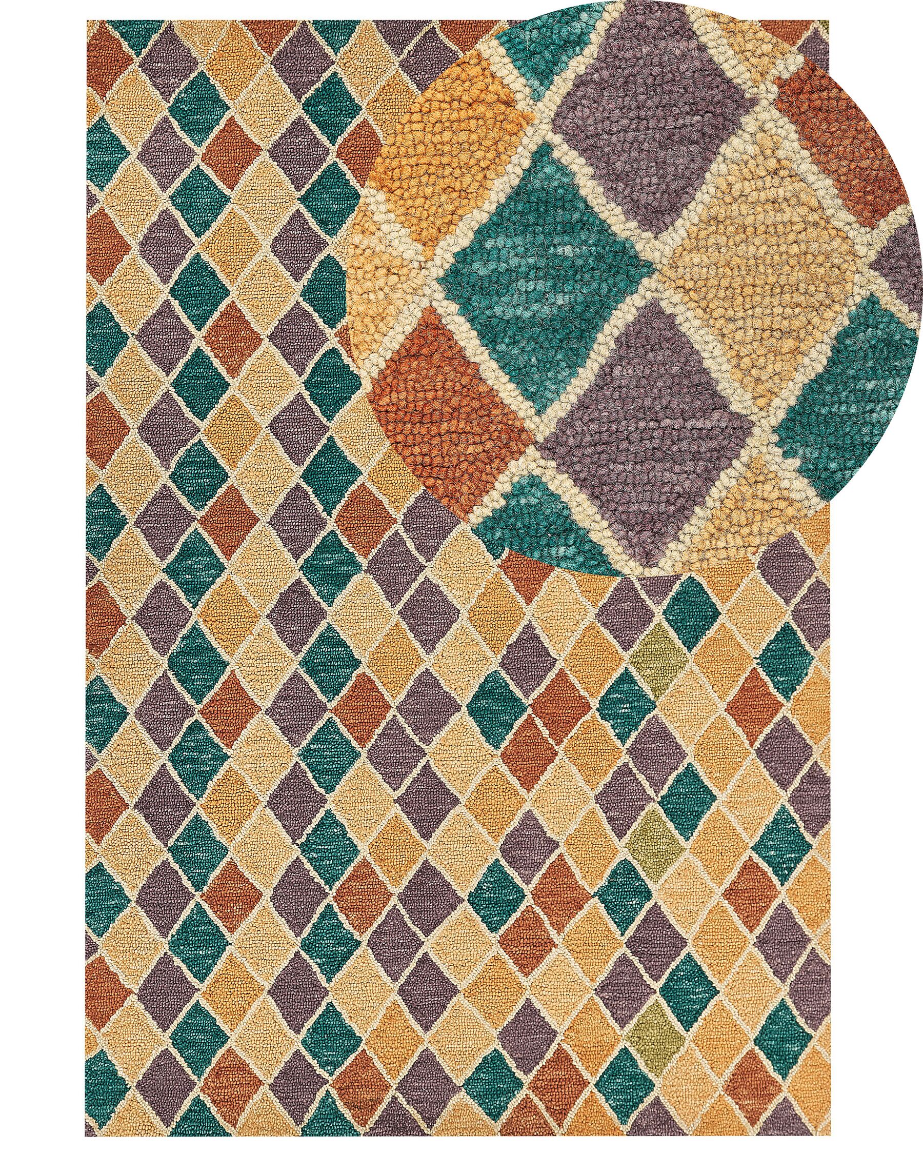 Teppich Wolle mehrfarbig 160 x 230 cm geometrisches Muster Kurzflor KESKIN_836636