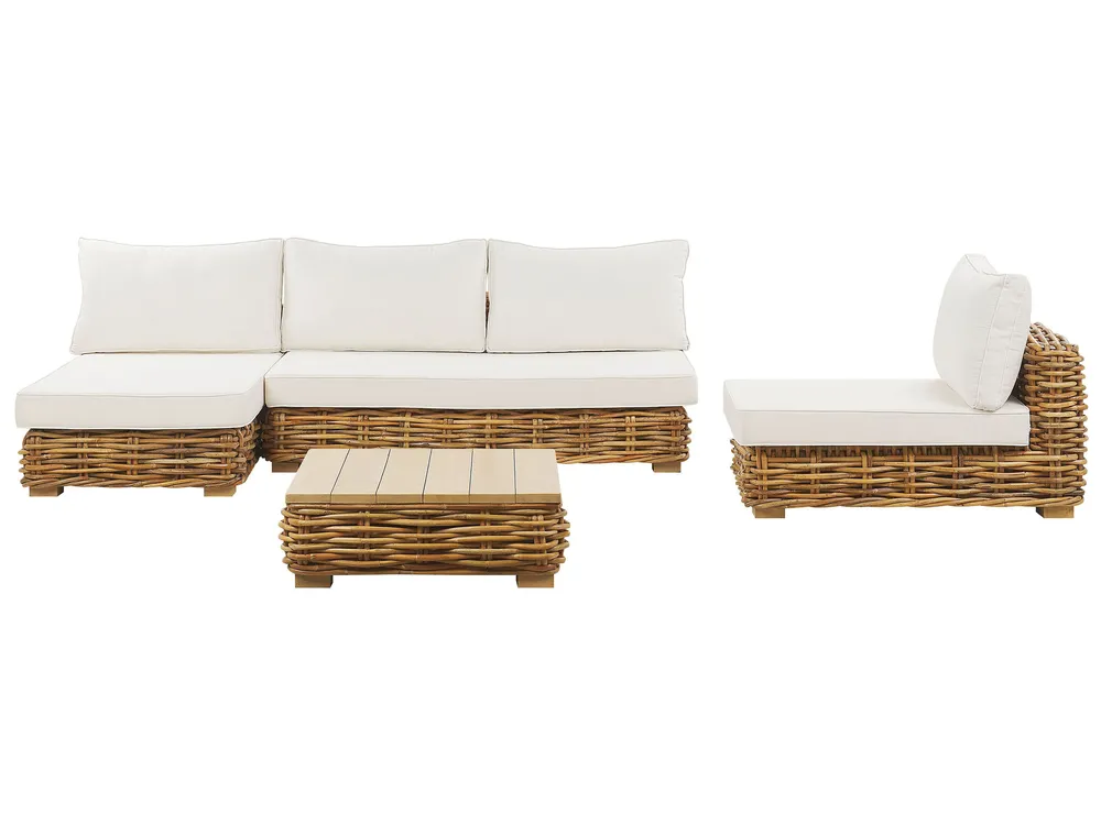 Garden Lounge Set with Table 4 Seater VARALLO Modular Rattan Natural Left Hand_823465