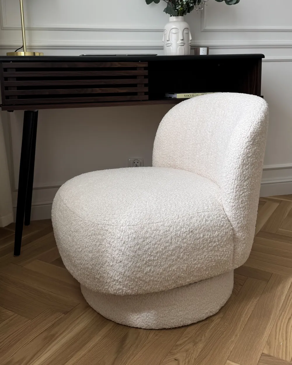 Poltrona girevole AYLO Bouclé Bianco sporco_1005538