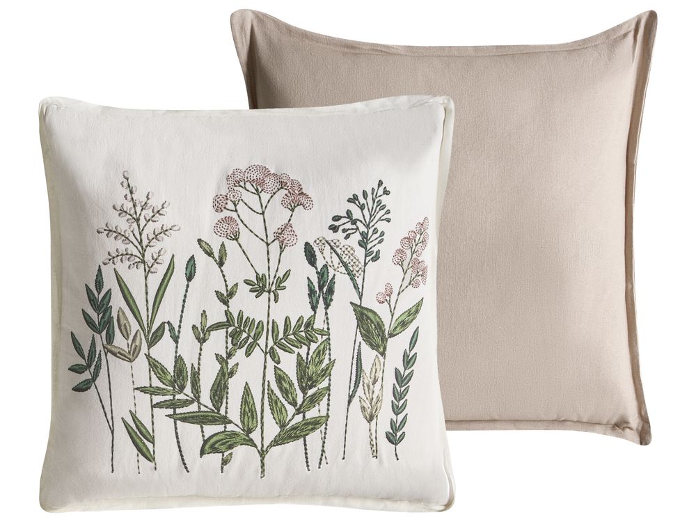 Set of 2 Decorative Cushions FERNA 45 x 45 cm Cotton White/ Beige Floral Pattern