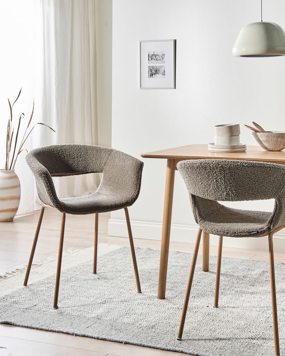 Set of 2 Dining Chairs ELMA Boucle Taupe