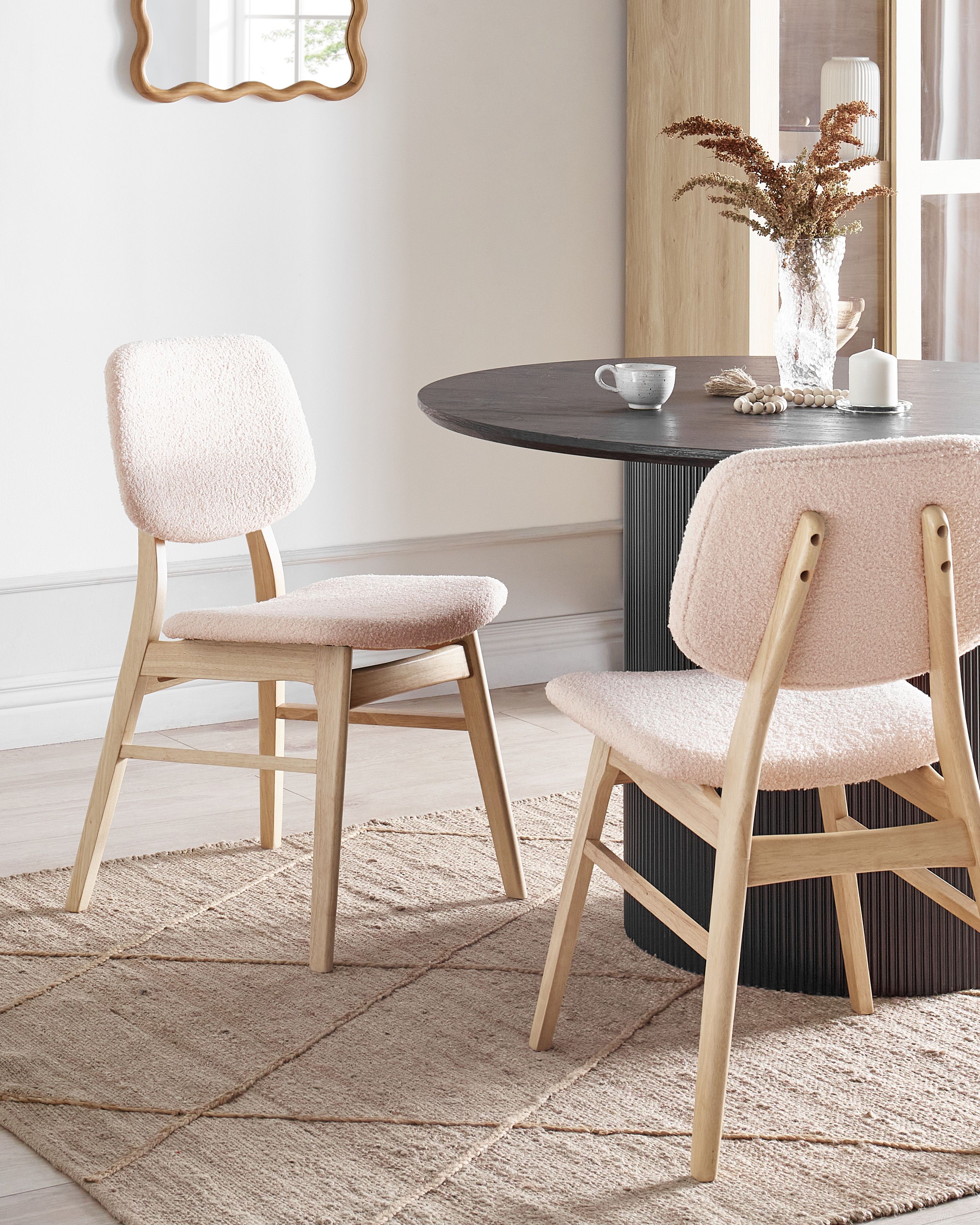 Set of 2 Dining Chairs ELAINE Wood Light Brown/ Beige | Beliani.co.uk