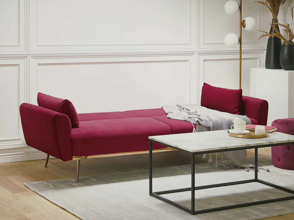 Sofa Bed 3 Seater EINA Velvet Burgundy_762922