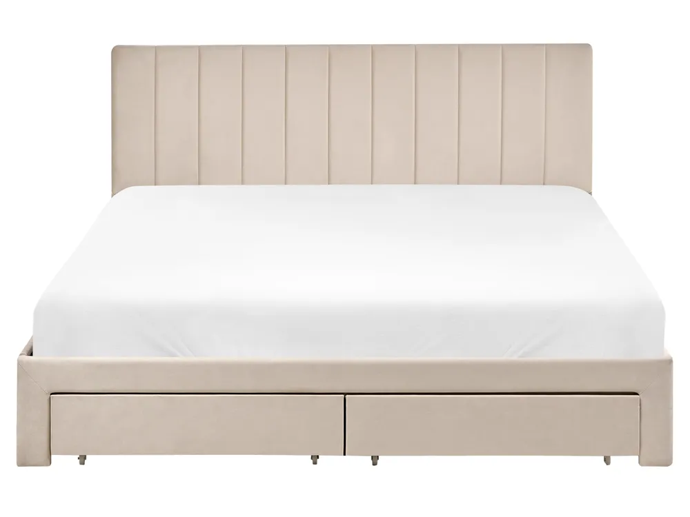 Bed with Storage Drawers LONZAC Velvet Beige 160 x 200 cm (EU King Size)_1014704