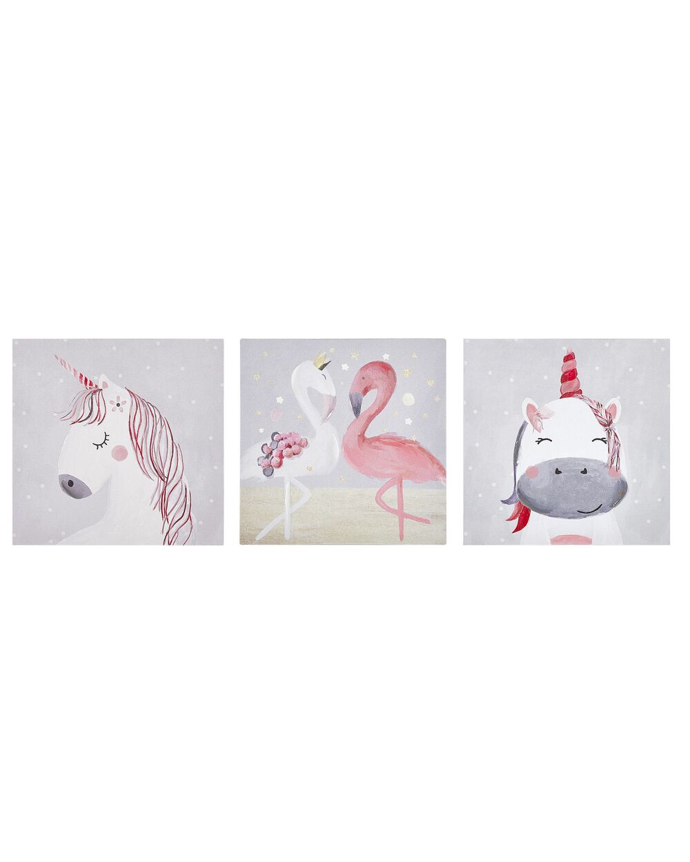 Leinwand 3er Set TIMIA 30 x 30 cm Tiermotiv Grau