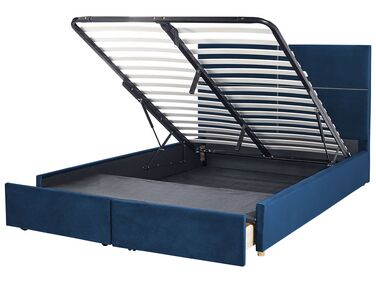 Zamatová posteľ s úložným priestorom 180 x 200 cm modrá VERNOYES