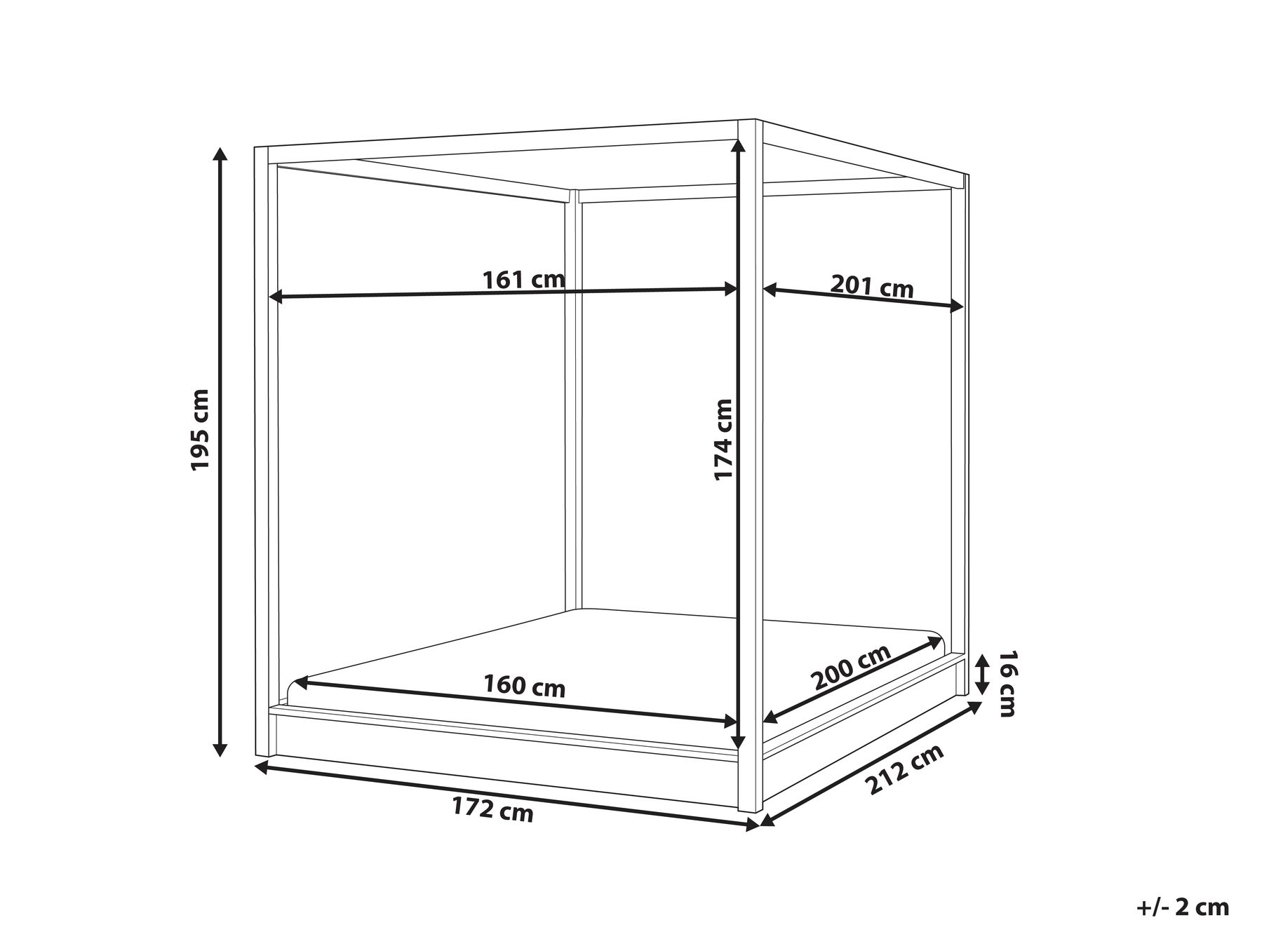 Four Poster Bed Wood HERLIERE 160 x 200 cm (EU King Size) Light Brown_1037151