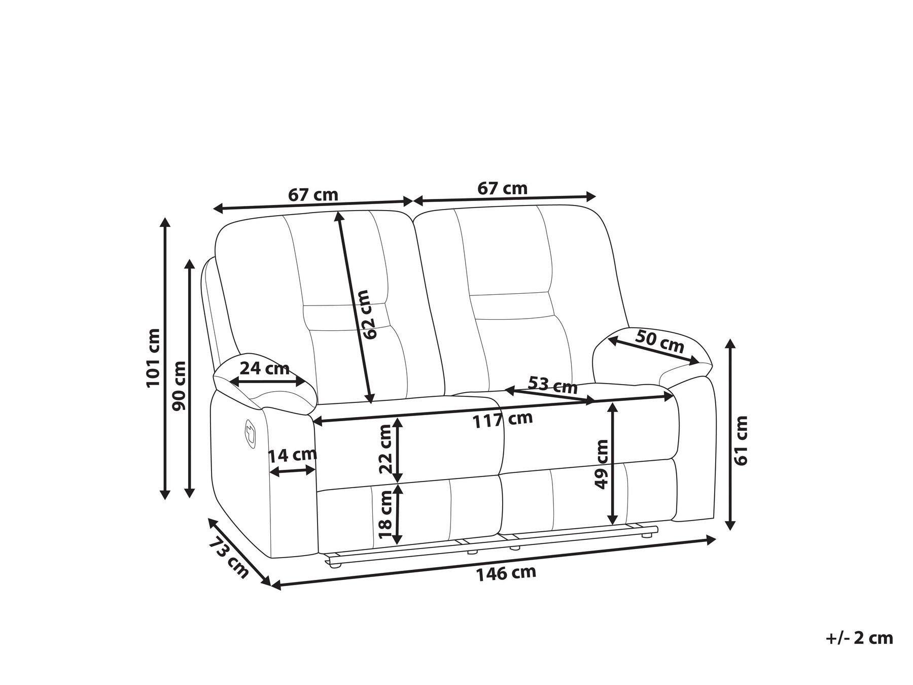 Sofa z manualną funkcją relaksu 2-osobowa pomarańczowa BERGEN_944314 Sofa z manualną funkcją relaksu 2-osobowa pomarańczowa BERGEN_944314