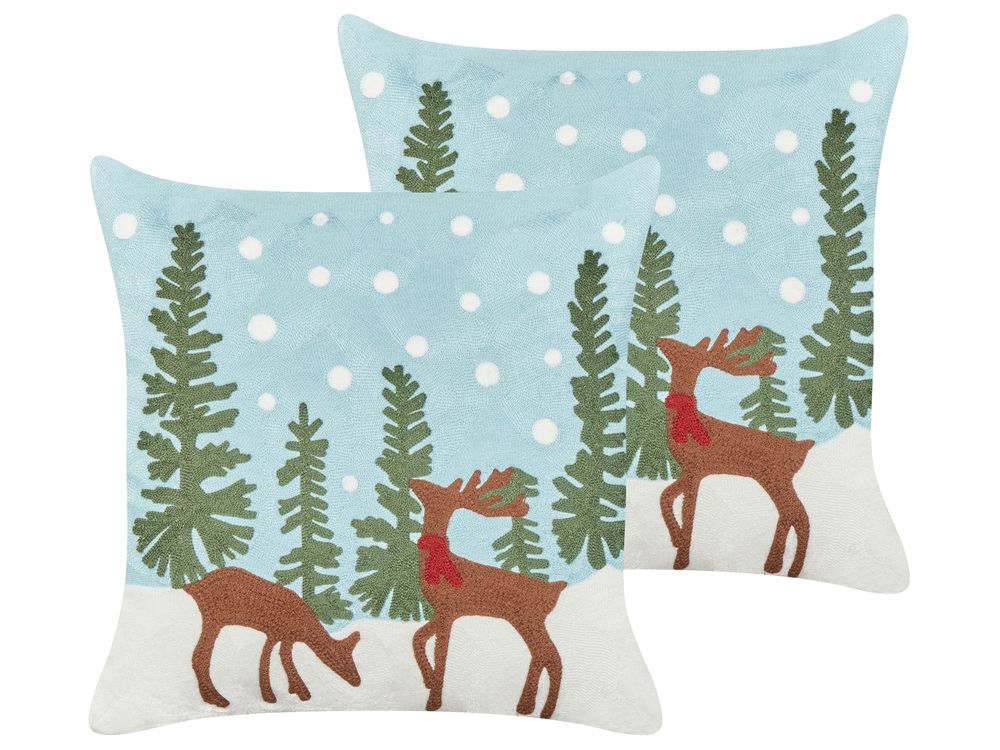Conjunto de 2 almofadas decorativas PEPPERMINT Algodão 45 x 45 cm Azul claro