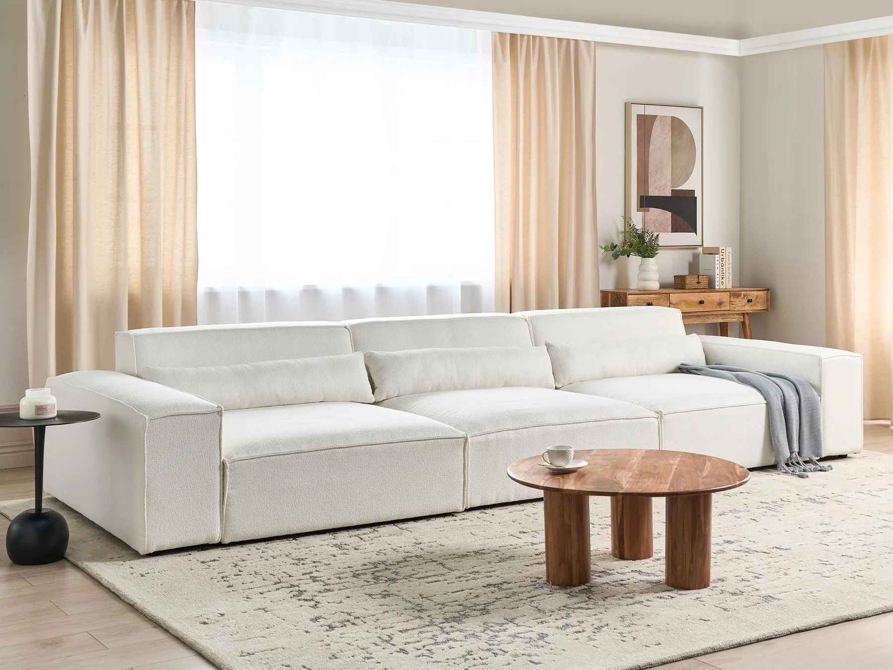Modular Sofa 3 Seater HELLNAR Boucle Off-White_911254