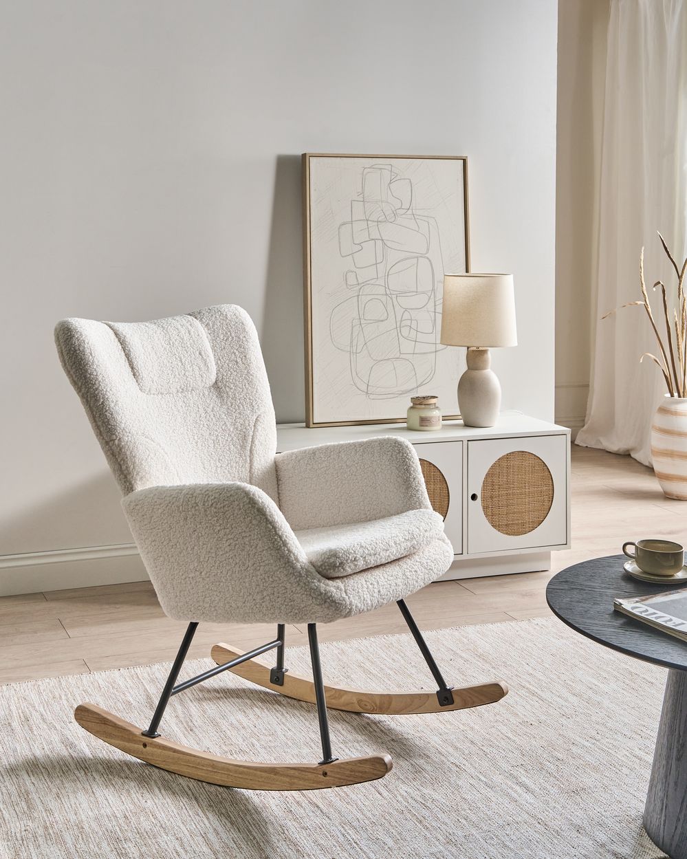 Fauteuil à bascule SANDVE Bouclé Blanc