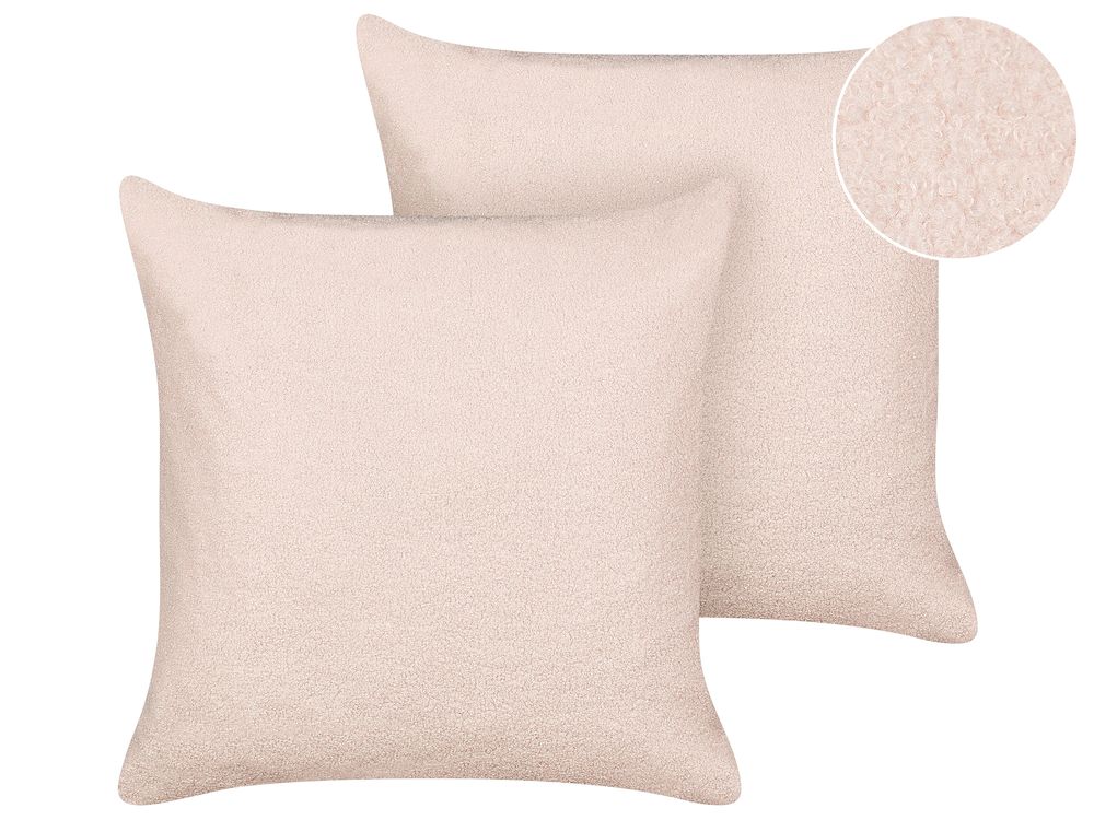 Set of 2 Decorative Cushions LEUZEA 60 x 60 cm Boucle Pastel Pink Solid