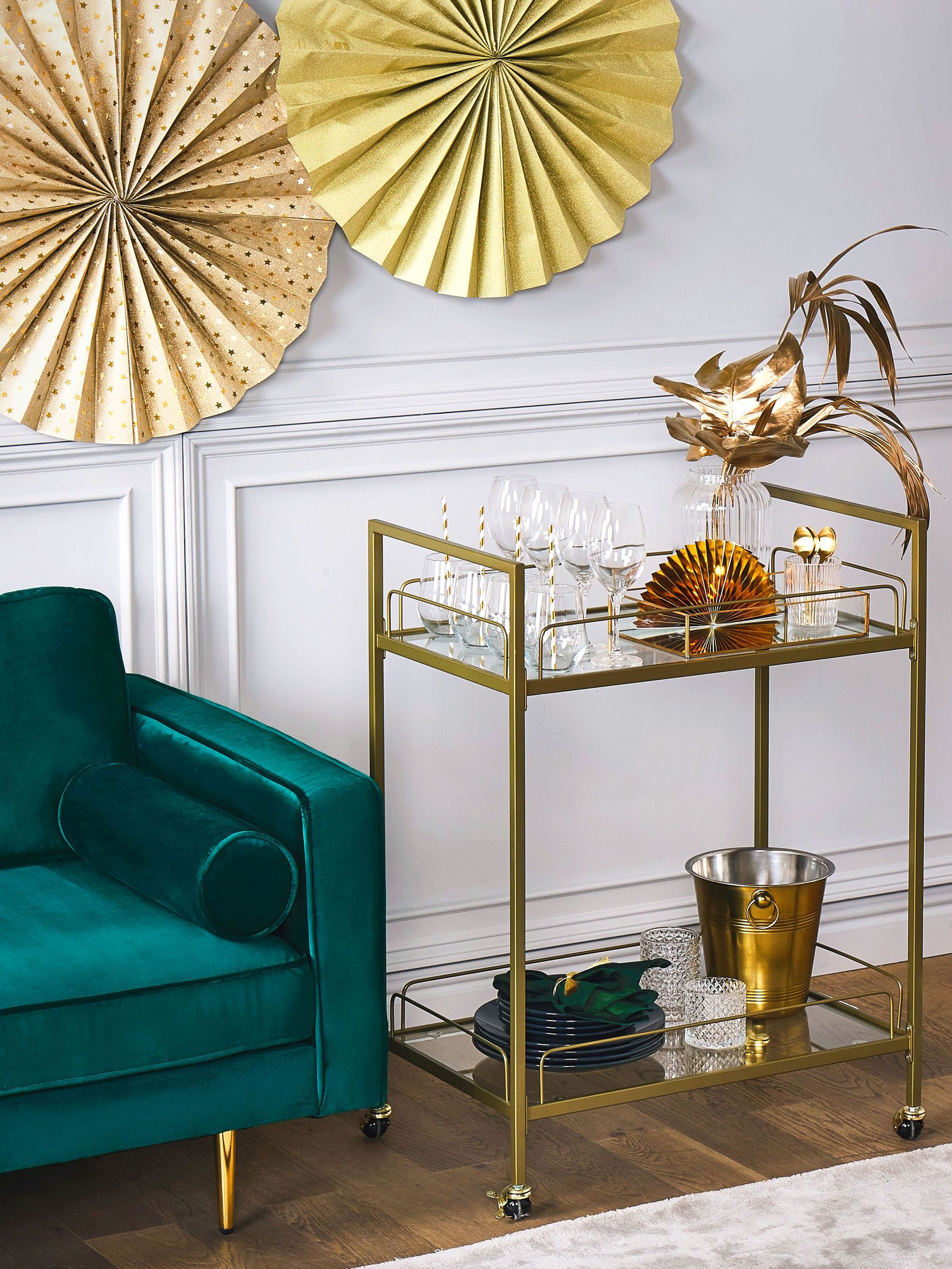 Metalowy wózek kuchenny 2-poziomowy złoty VENETA_820093