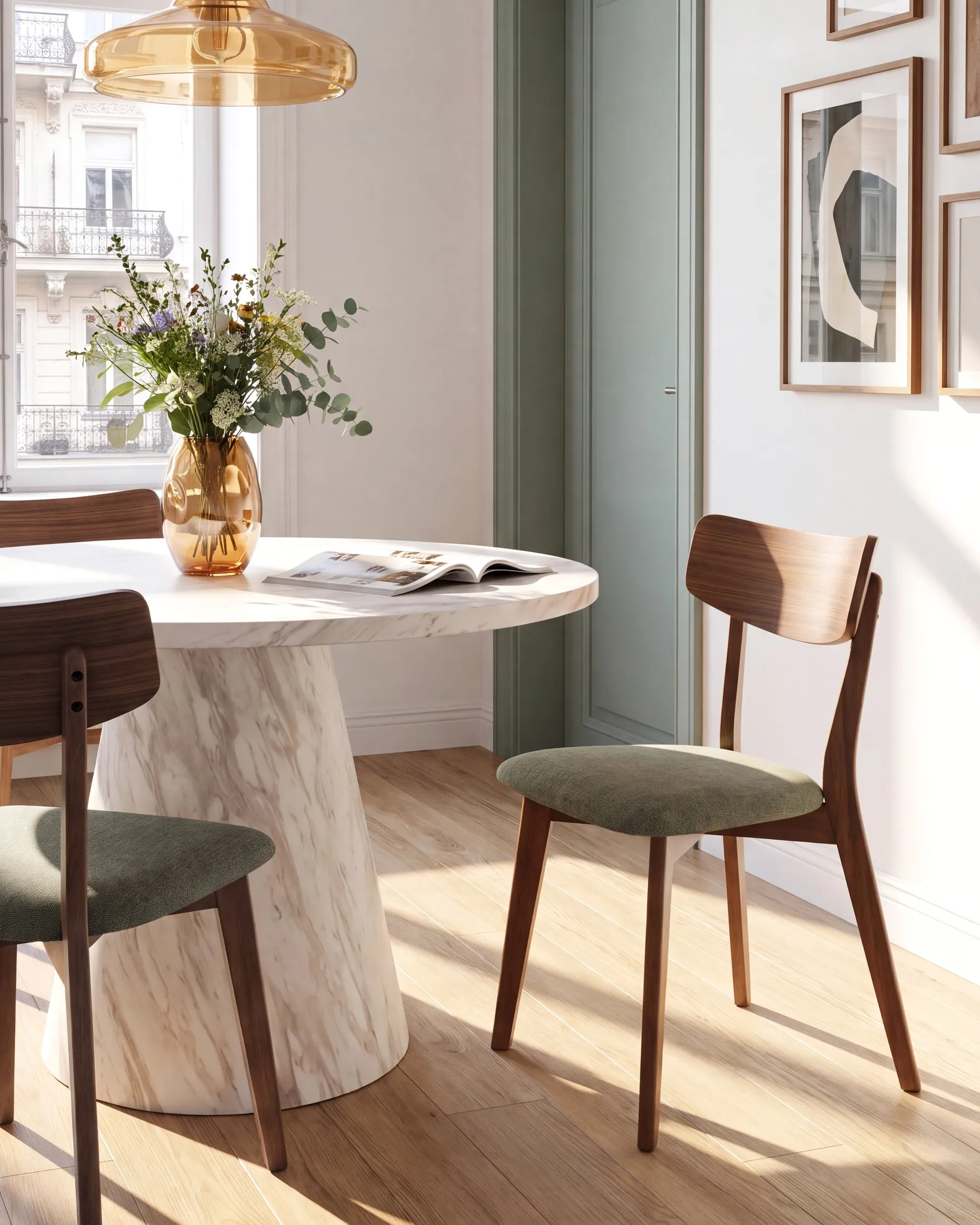 Set of 2 Dining Chairs HOLLY Wood Dark Brown/ Green_1015955