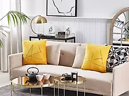 Set of 2 Decorative Cushions PINUS 45 x 45 cm Velvet Yellow Geometric Pattern_1180260