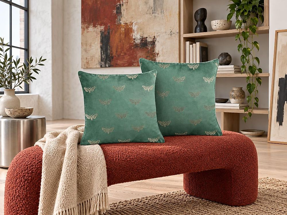 Lot de 2 coussins décoratifs YUZURI 45 x 45 cm Velours Vert émeraude Motif animal