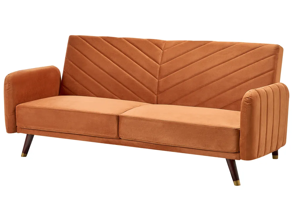 Sofa Bed 3 Seater SENJA Velvet Orange_787357
