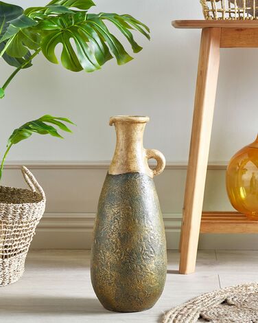 Vase 50 cm terrakotta grønn/gull MARONEJA 