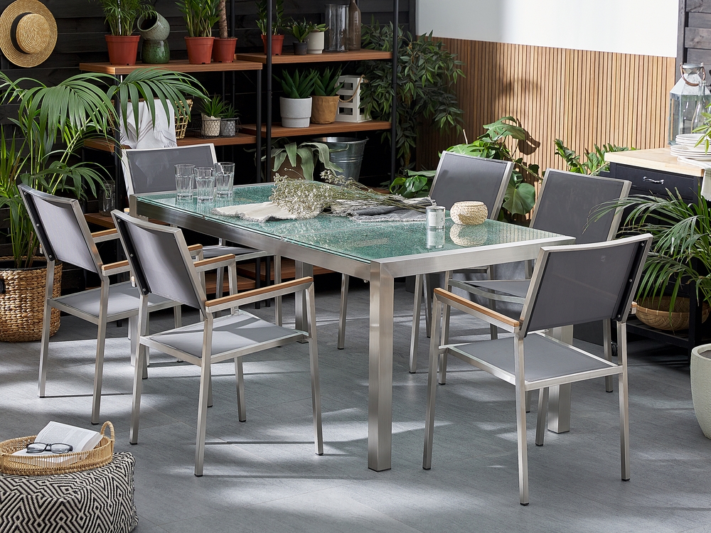Glass Top Garden Dining Table 180 x 90 cm Split Top GROSSETO Beliani