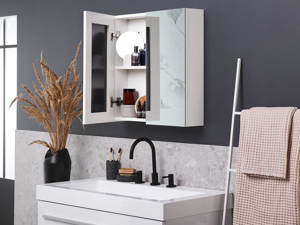 Bathroom Wall Mounted Mirror Cabinet 60 x 60 cm White NAVARRA Beliani