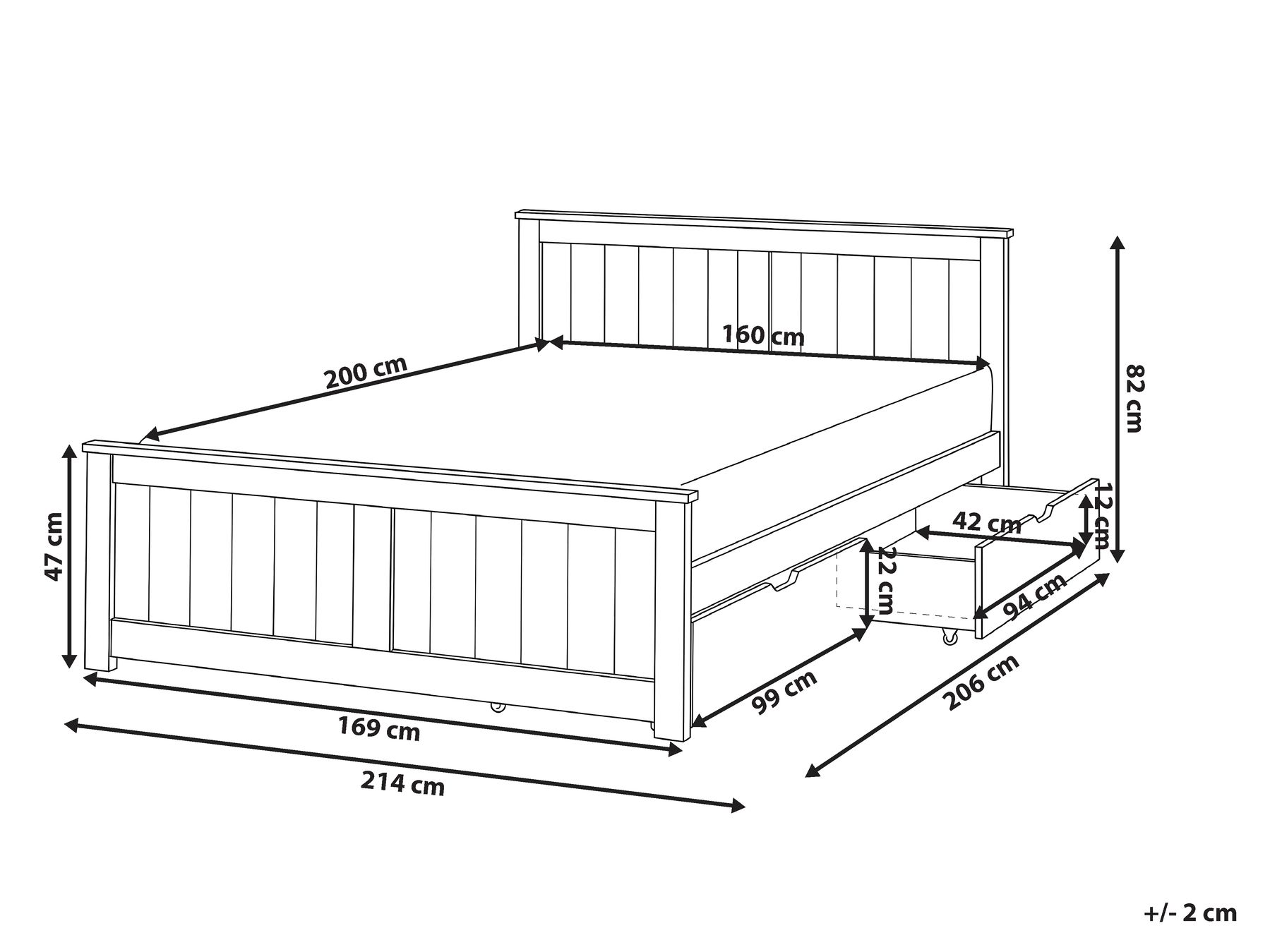 Bett mit 2 Schubladen SABRAN Kiefernholz Weiß 160 x 200 cm_1061299