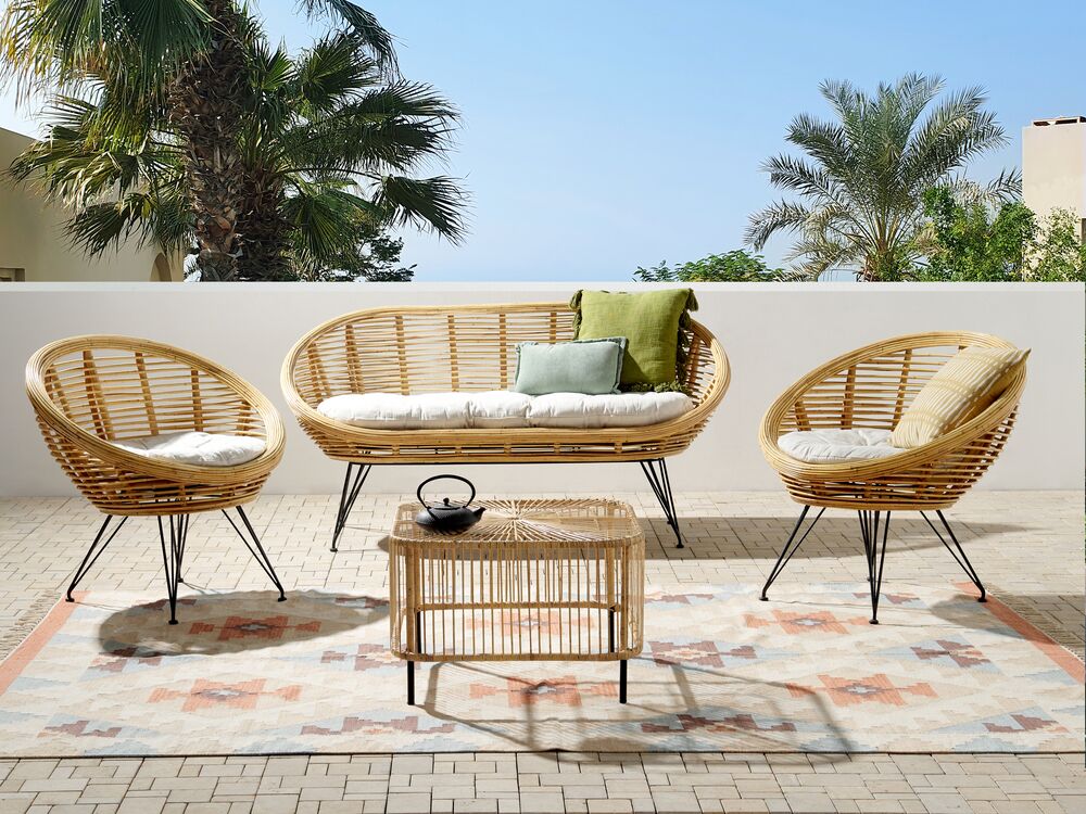 Loungesæt med bord 4 personers MARATEA/CESENATICO Rattan Naturlig