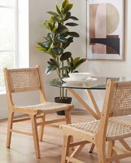 Set of 2 Dining Chairs OZELLA Wood Light Brown/ Beige_985720