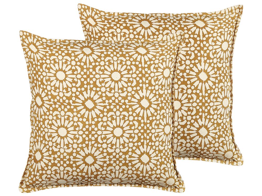 Set of 2 Decorative Cushions CEIBA 45 x 45 cm Cotton Beige Geometric Pattern