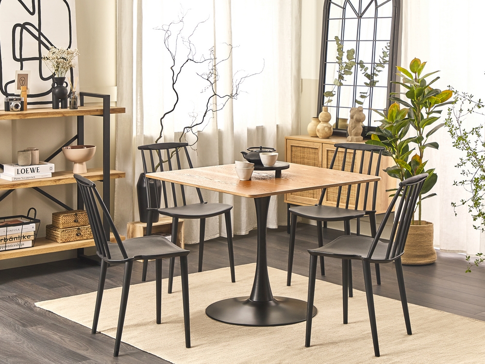 Dining Table 90 x 90 cm Light Wood with Black BOCA Beliani