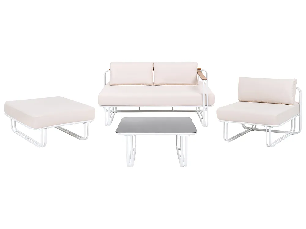 Garden Lounge Set with Table and Ottoman 3 Seater CAMEROTA  Metal White_1159148