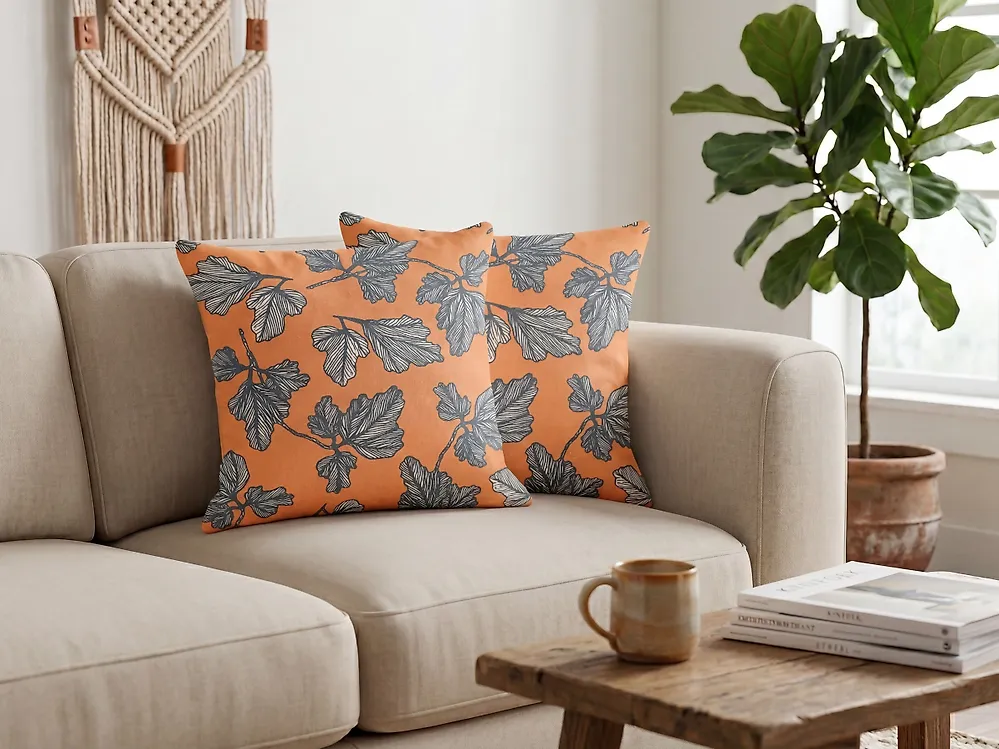 Lot de 2 coussins décoratifs SPIREA 45 x 45 cm Orange Noir Motif de plante_1182477