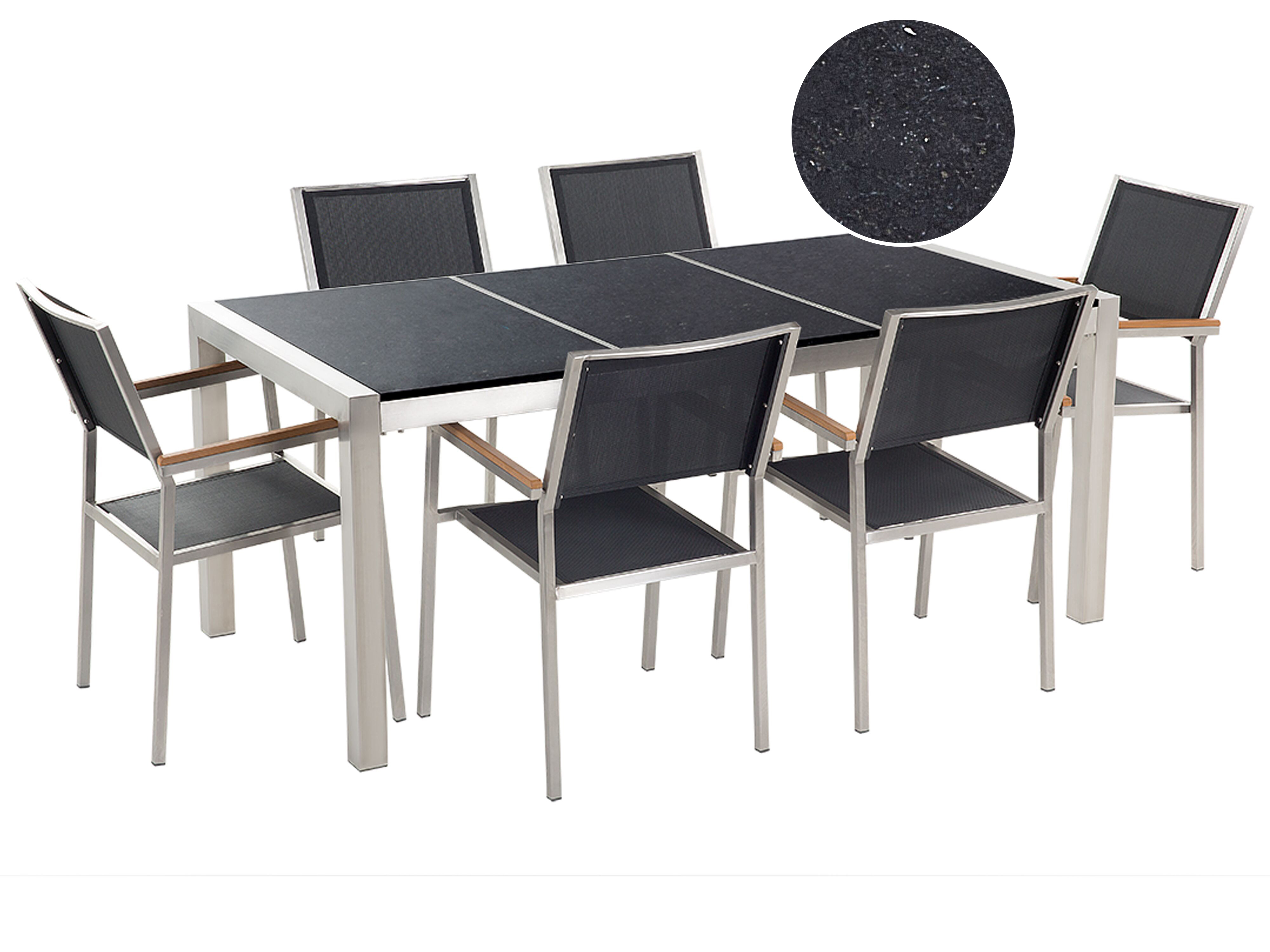 Set di tavolo e sedie da giardino in acciaio basalto e fibra tessile nero lucido 180 cm GROSSETO_462619
