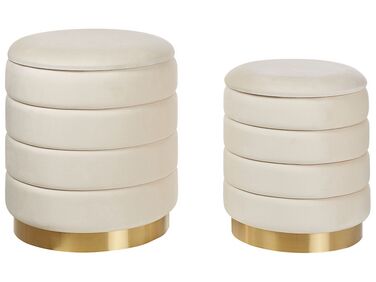 Set of 2 Storage Pouffes Light Beige GARLAND