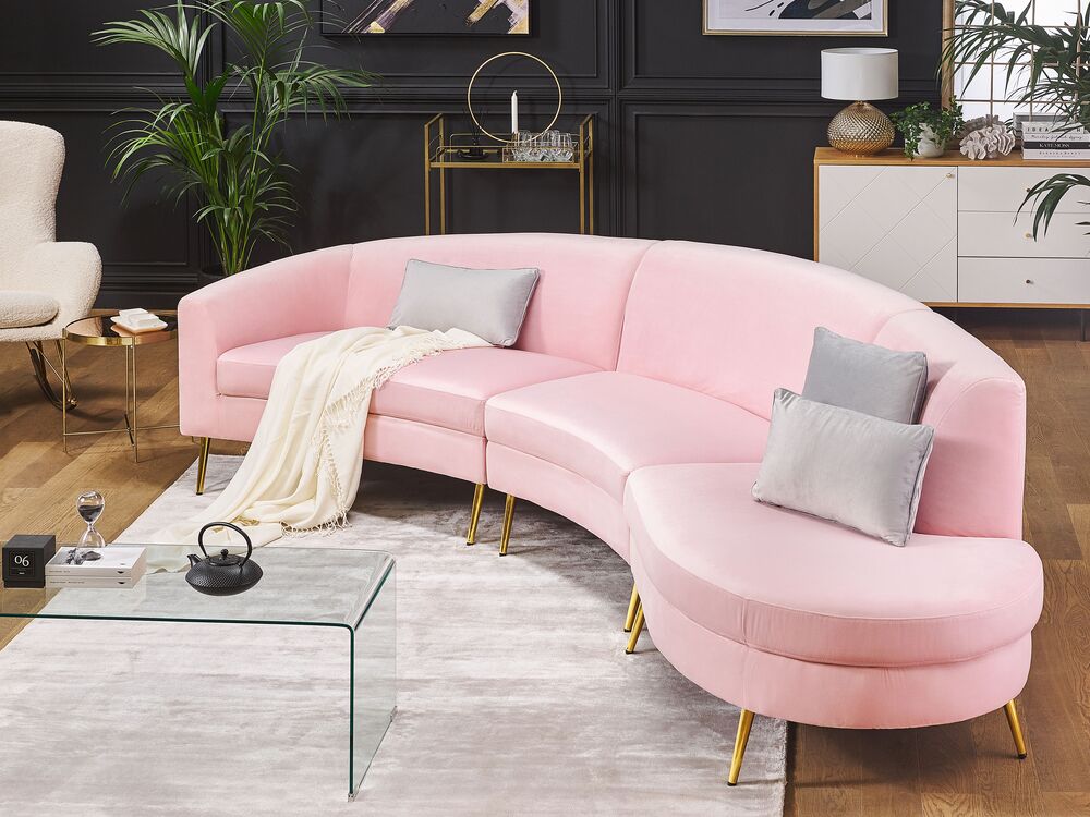 4 Seater Curved Velvet Sofa Pink MOSS Beliani
