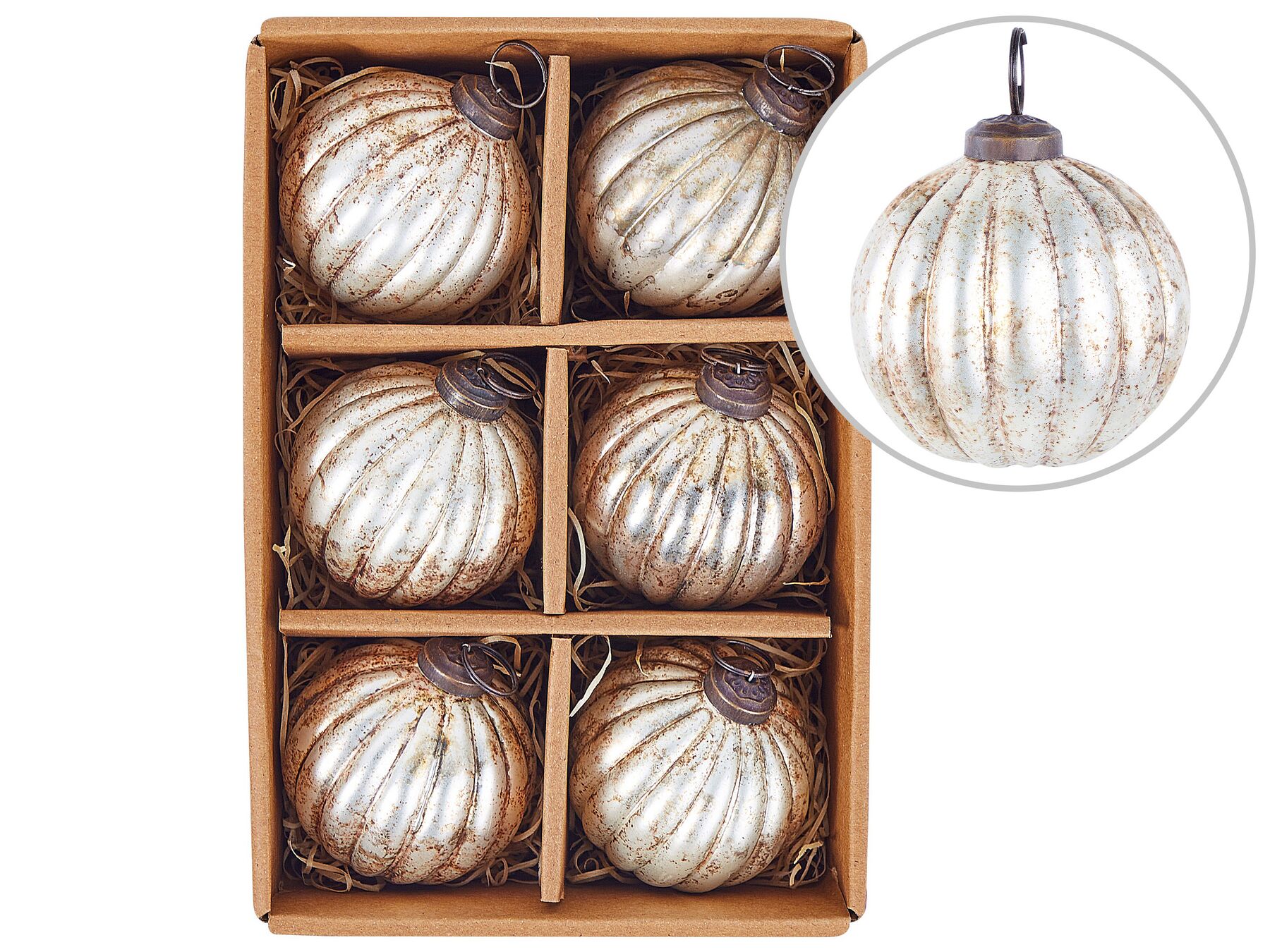 Kerstballen set van 6 glas zilver IVOIRE_899339