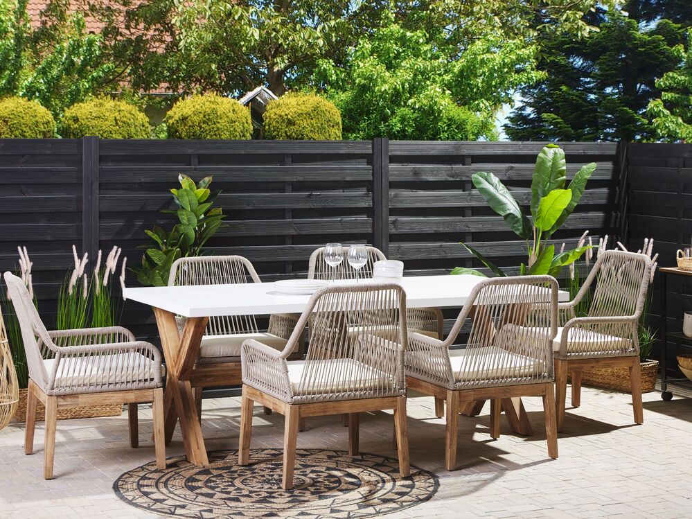 Conjunto de comedor exterior 6 plazas OLBIA con cojines Beige