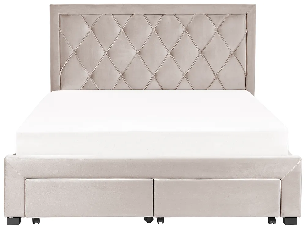 Bett mit Schubladen LIEVIN Samtstoff Beige 160 x 200 cm_858036