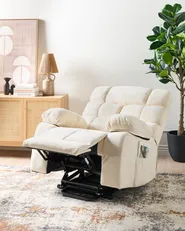 Electric Recliner Chair ARES with Footrest Fabric Light Beige_938678