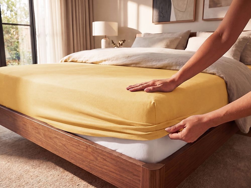 Fitted Sheet JANBU 200 x 200 cm Cotton Mustard