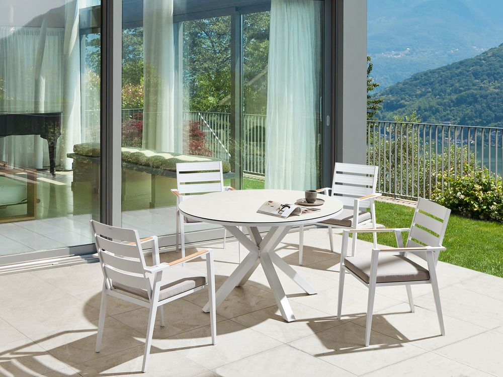 Salle à manger de jardin 4 places MALETTO/TAVIANO avec coussins Métal Gris