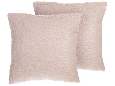 Set of 2 Cushions Crackle Effect 45 x 45 cm Pink PEONY