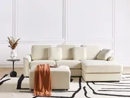 Corner Sofa 4 Seater KOHLO with Ottoman Fabric Light Beige Left Hand_945075