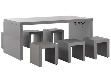 6 Seater Concrete Garden Dining Set U Shaped Table Stools Grey TARANTO