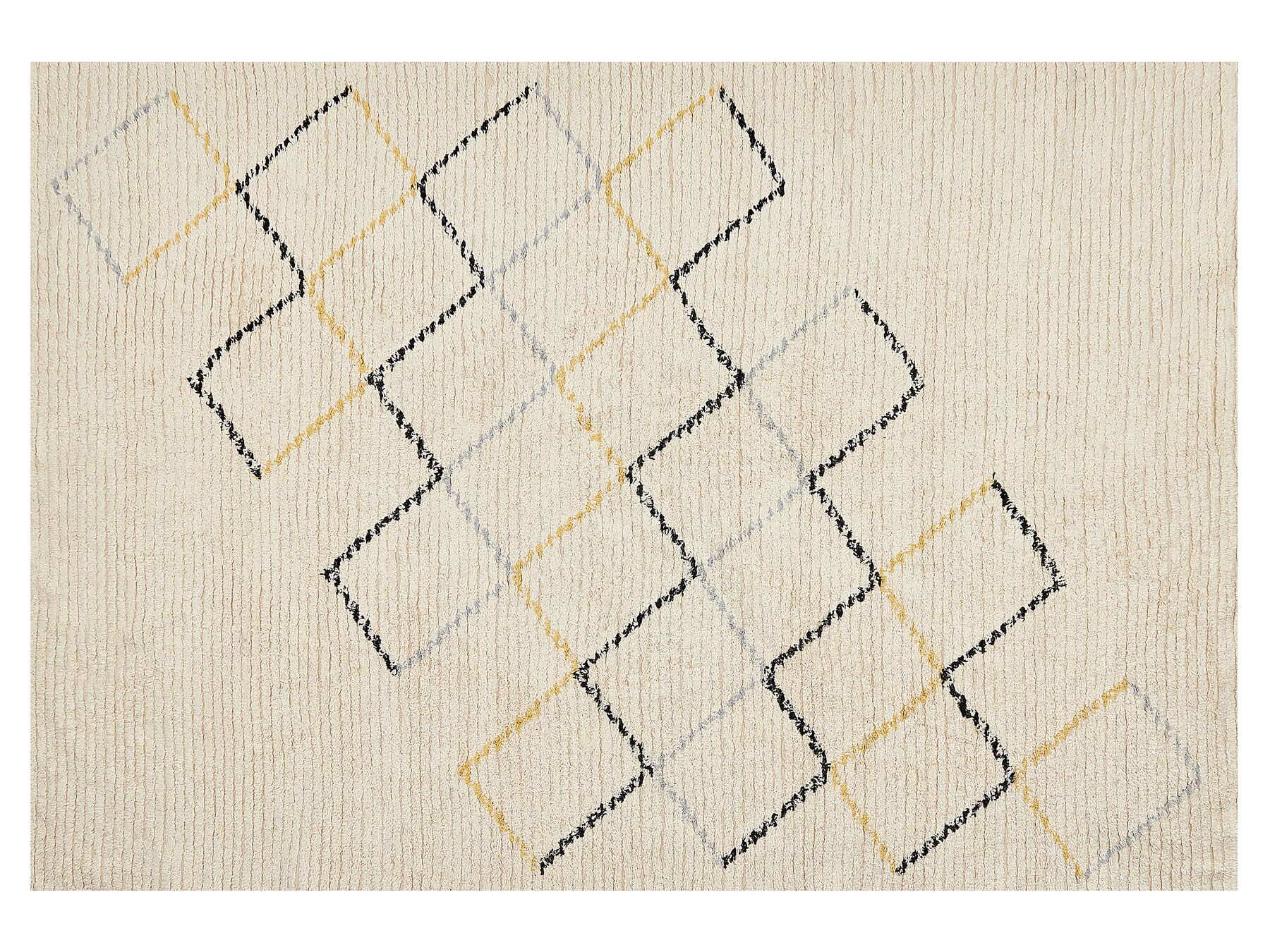 Alfombra de algodón beige claro/negro/amarillo 140 x 200 cm TEZPUR_839275