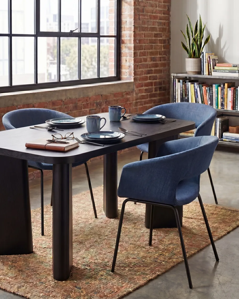Set of 2 Dining Chairs ELMA Fabric Dark Blue_1124366