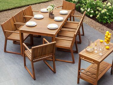 6 Seater Acacia Wood Garden Dining Set with Trolley SASSARI