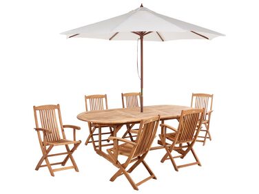 6 Seater Acacia Wood Garden Dining Set MAUI II with Parasol (12 Options)