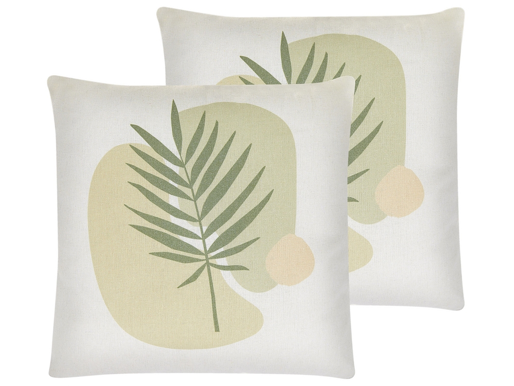 Set of 2 Cushions Leaf Pattern 45 x 45 cm Green and Beige MICROSORUM Beliani