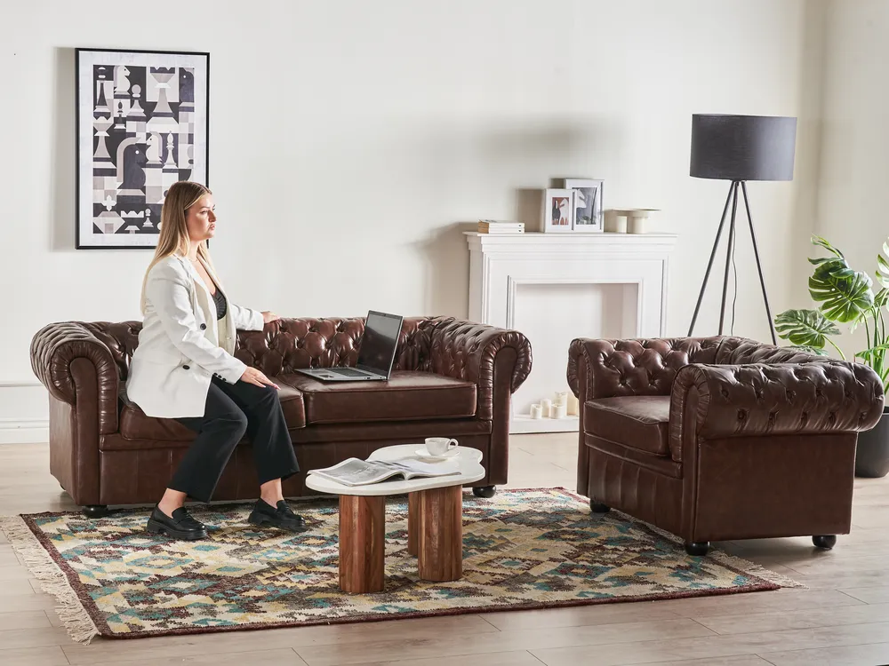 Armchair CHESTERFIELD Faux Leather Golden Brown_943640