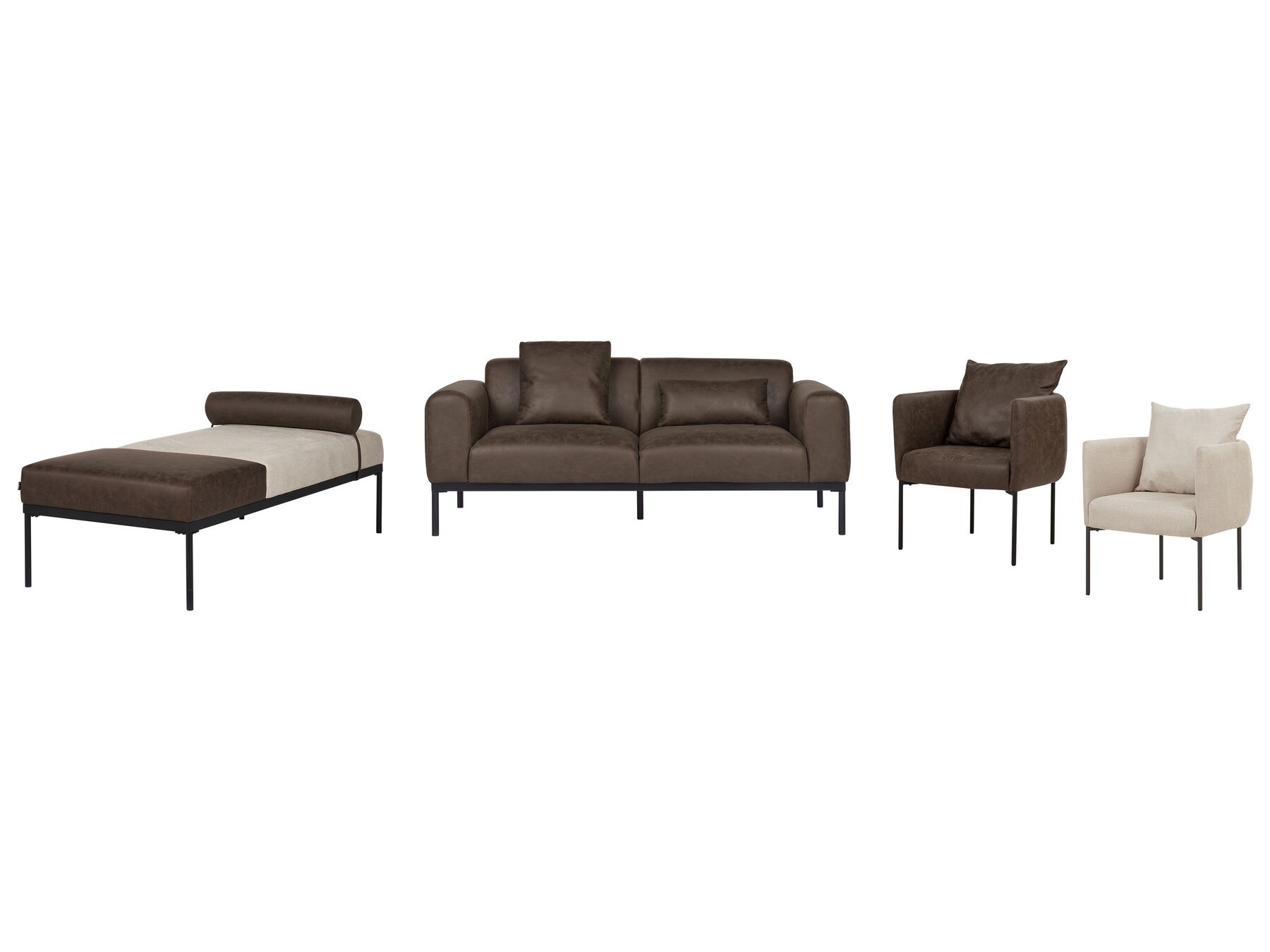 Faux Linen/Faux Leather Living Room Set Beige and Dark Brown MALMOS_931598